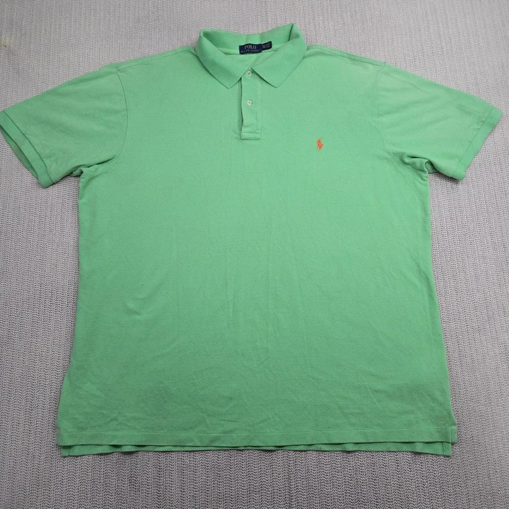 Polo Ralph Lauren Shirt Mens 2XLT Tall Green Short Sleeve Orange Pony Preppy